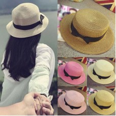 Mujer Ladies Summer Holiday Beach Sun Hat Bow Tie Band Wide Brim Gangster Cap VS  eb-72561546